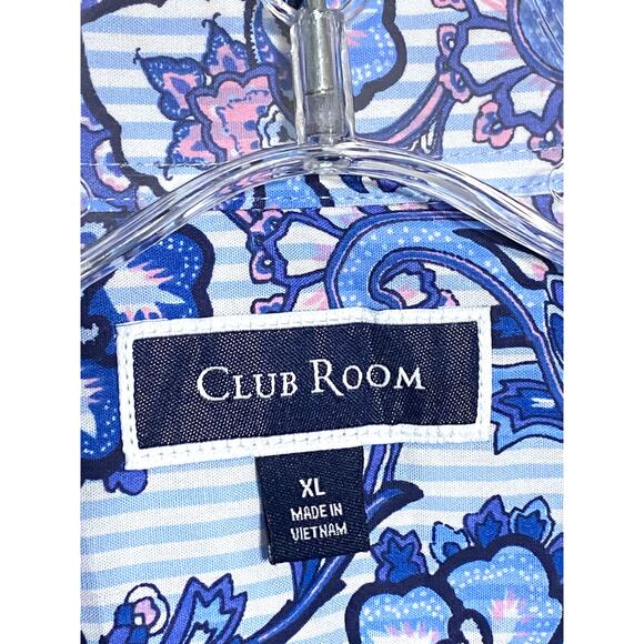 Club Room Paisley Blue Pink Button Shirt Coastal Preppy Beachy Summer Men XL NWT - Picture 5 of 9